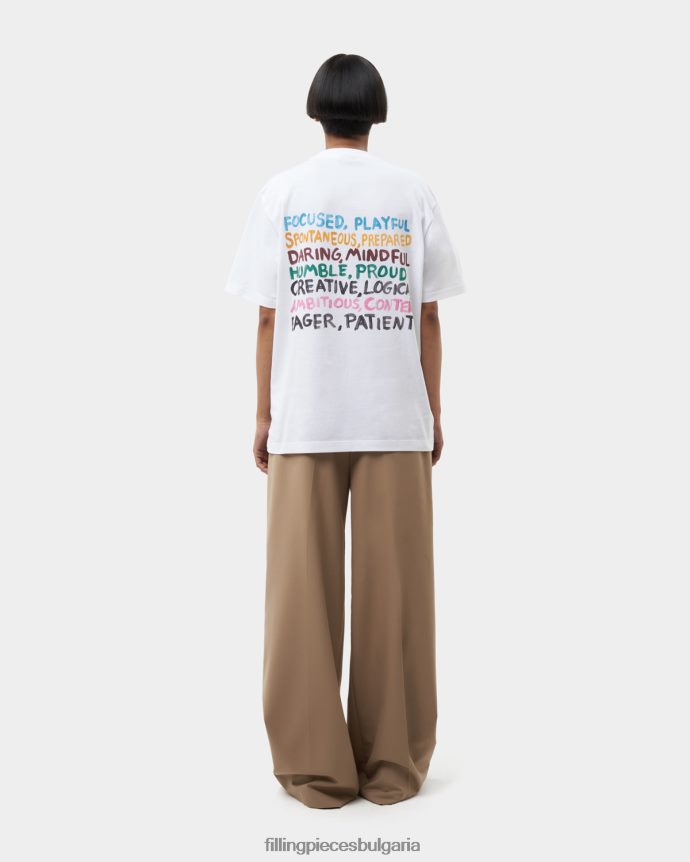 Filling Pieces 00686N193 Жени съобщение за тениска бяло